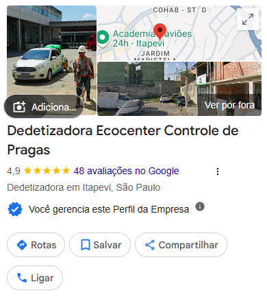 Ficha da Dedetizadora Ecocenter reativada e ativa no Google